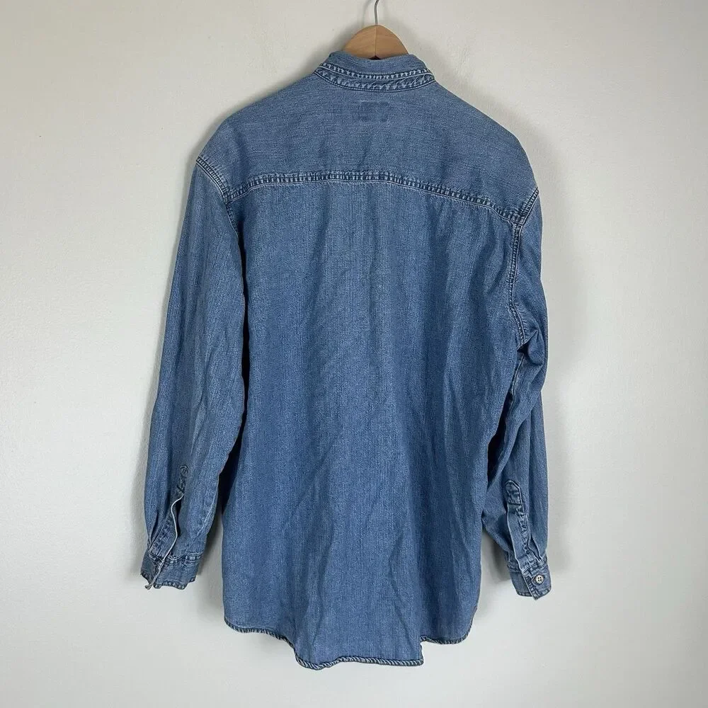 Levi’s Men’s Jean Shirt Denim Blue Red Tab Trucker Shacket Button Down 90s Vtg